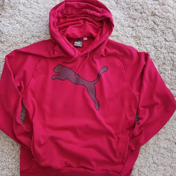Puma Women's Red Hoodie Pullover Size Medium Kangaroo Pocket Sports Grunge READ - Picture 1 of 9